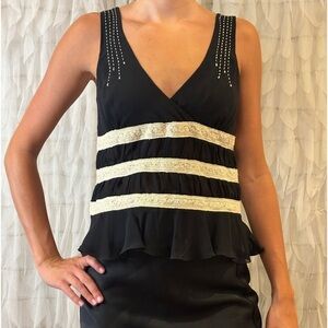 Max Studio Black Chiffon Peplum Lace Trim Sleeveless Top | Women's Size Small
